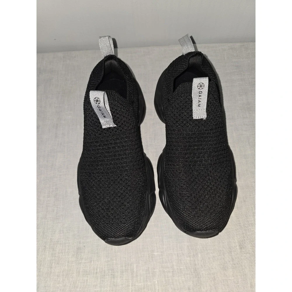 Gaiam Women's Black Slip On Jogger Silver Pull Tab Sneakers Shoes 6 M